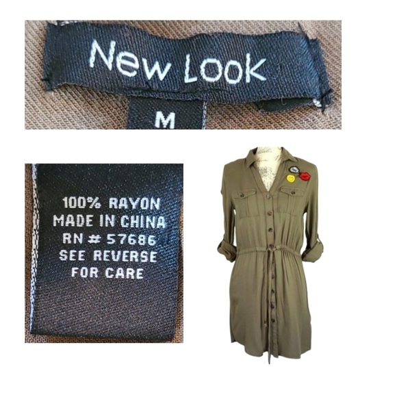 Army Olive Green Patched Shirt Dress - Picture 6 of 6